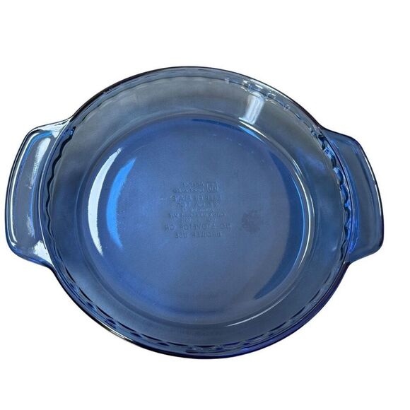 Anchor Hocking VTG Cobalt Blue Glass deep Pie Dish 9” 1qt with Handles - Picture 2 of 5